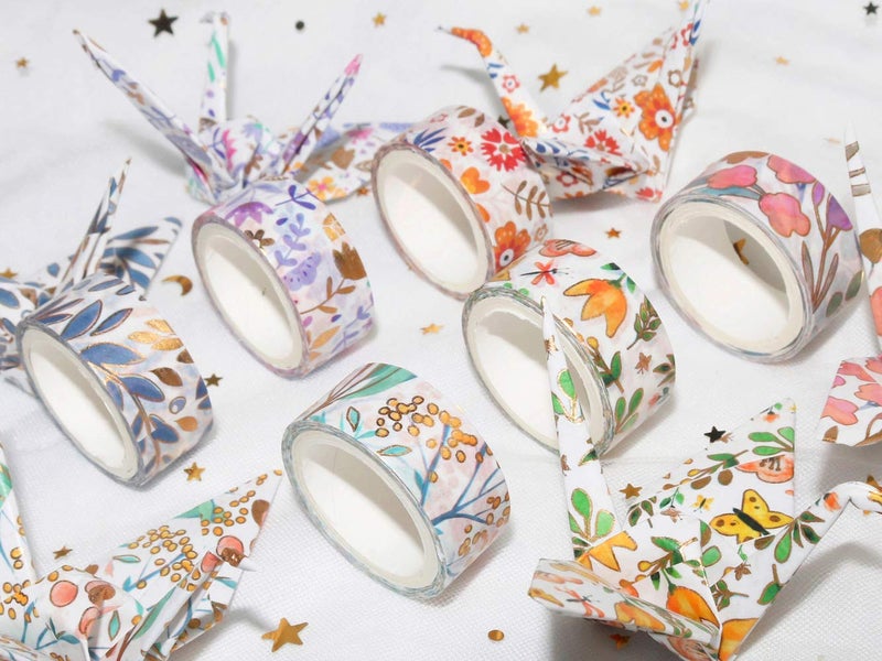 YUBBAEX Floral Gold Washi Tape Set VSCO Foil Masking Tape Decorative for Arts, DIY Crafts, Journal Supplies, Planners, Scrapbook, Card/Gift Wrapping -8/15mm- (Blooming 18 Rolls) - Image 5